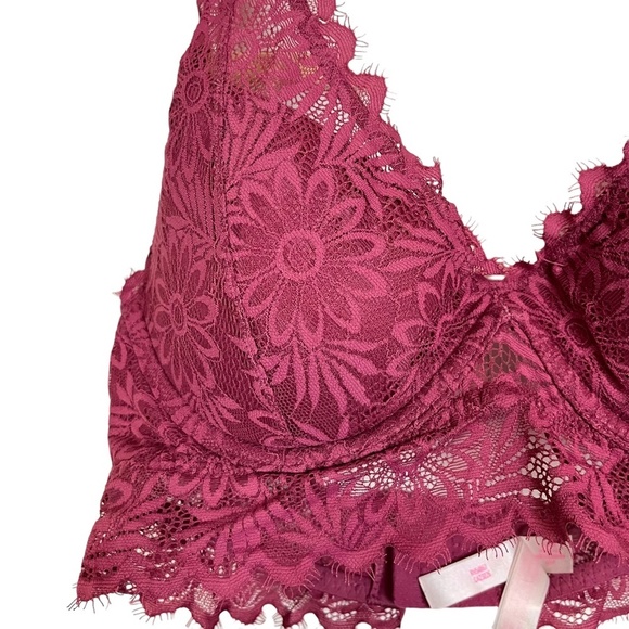 VICTORIA'S SECRET Pink Lace Floral Halter Lightly Lined BRALETTE Bra Underwire S - Picture 3 of 16